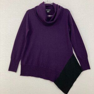 Bloomingdale's Medium Cashmere Purple Black Colorblock Turtle Neck Tunic Sweater